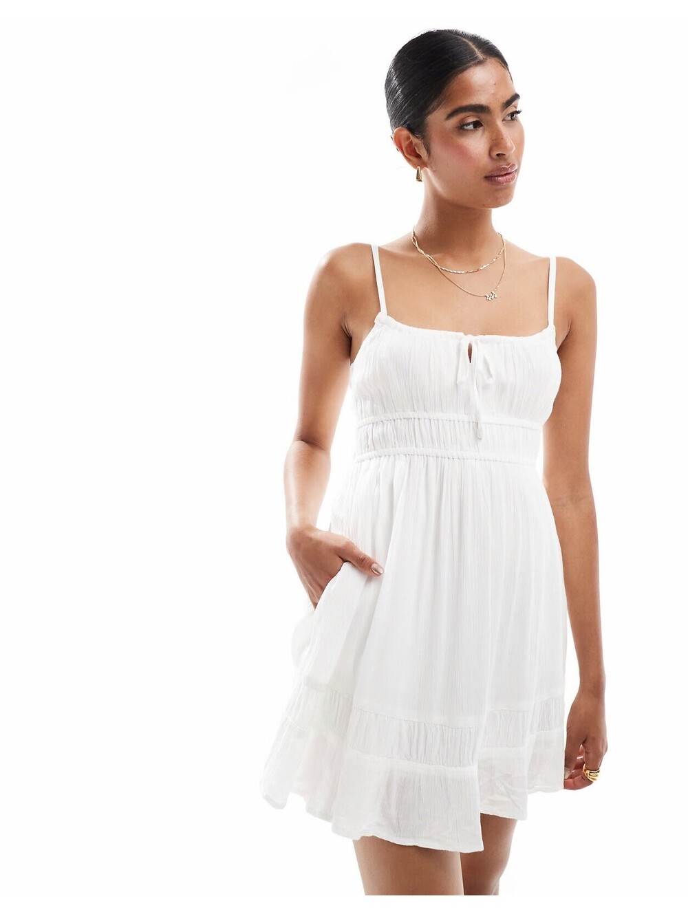 Hollister shirred detail tie back short dress with shirred bust